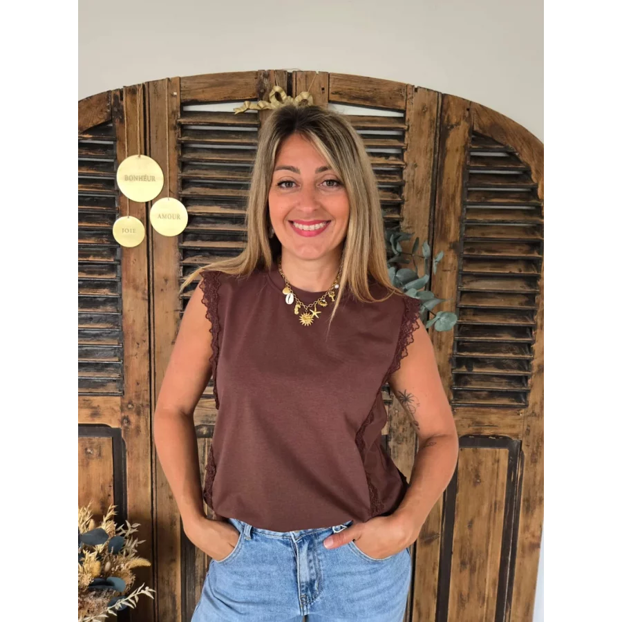 T-shirt Lucas choco biais dentelle