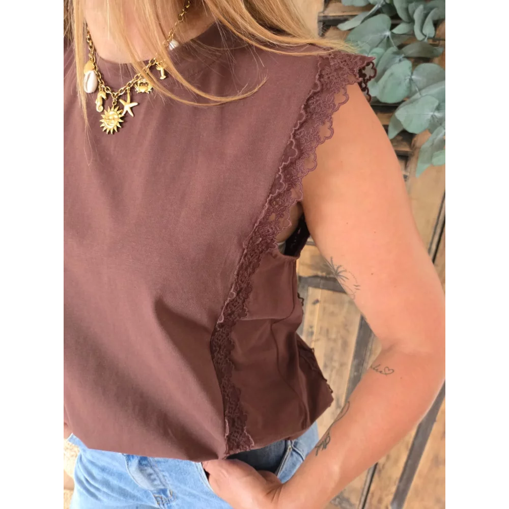 T-shirt Lucas choco biais dentelle