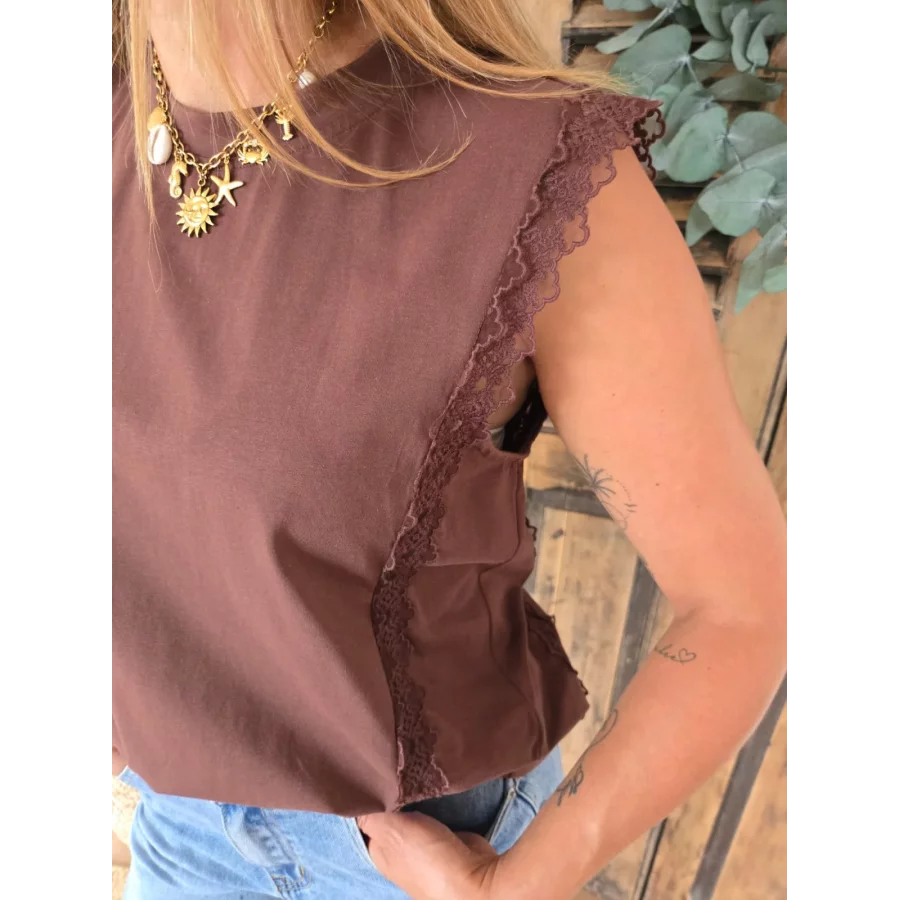 T-shirt Lucas choco biais dentelle