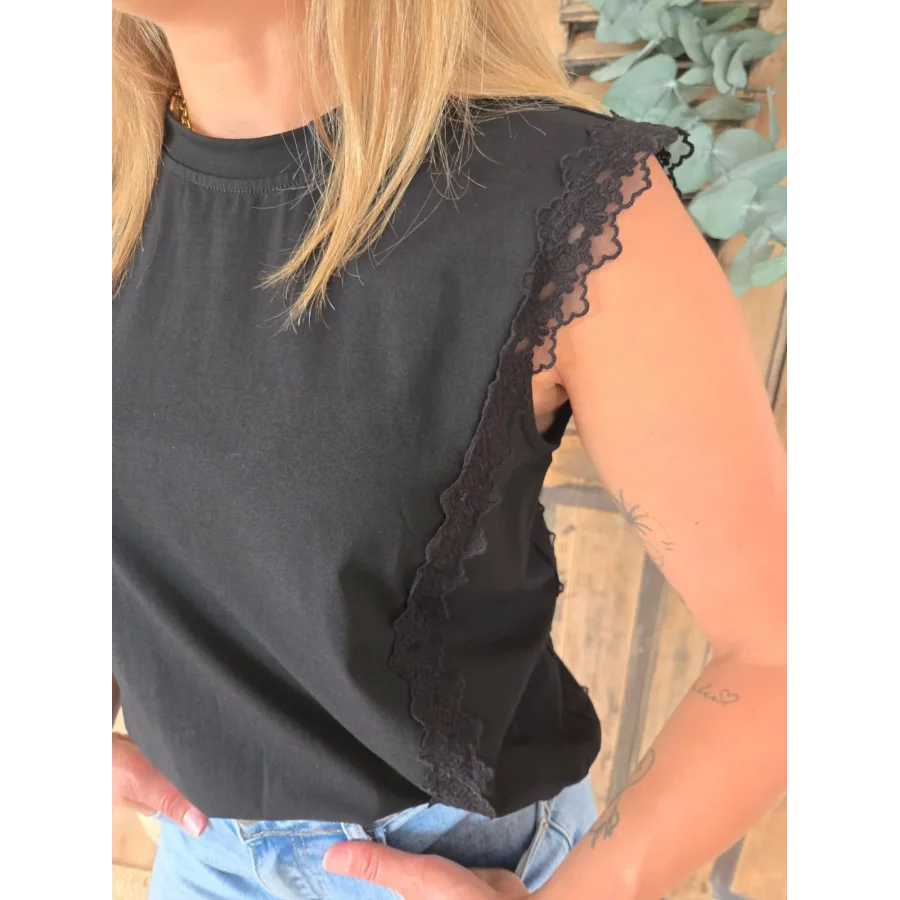 T-shirt Lucas noir biais dentelle