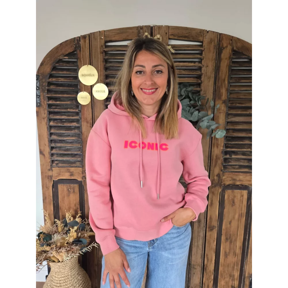 Sweat à capuche Iconic vieux rose