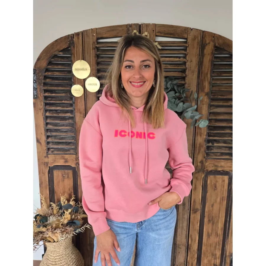 Sweat à capuche Iconic vieux rose