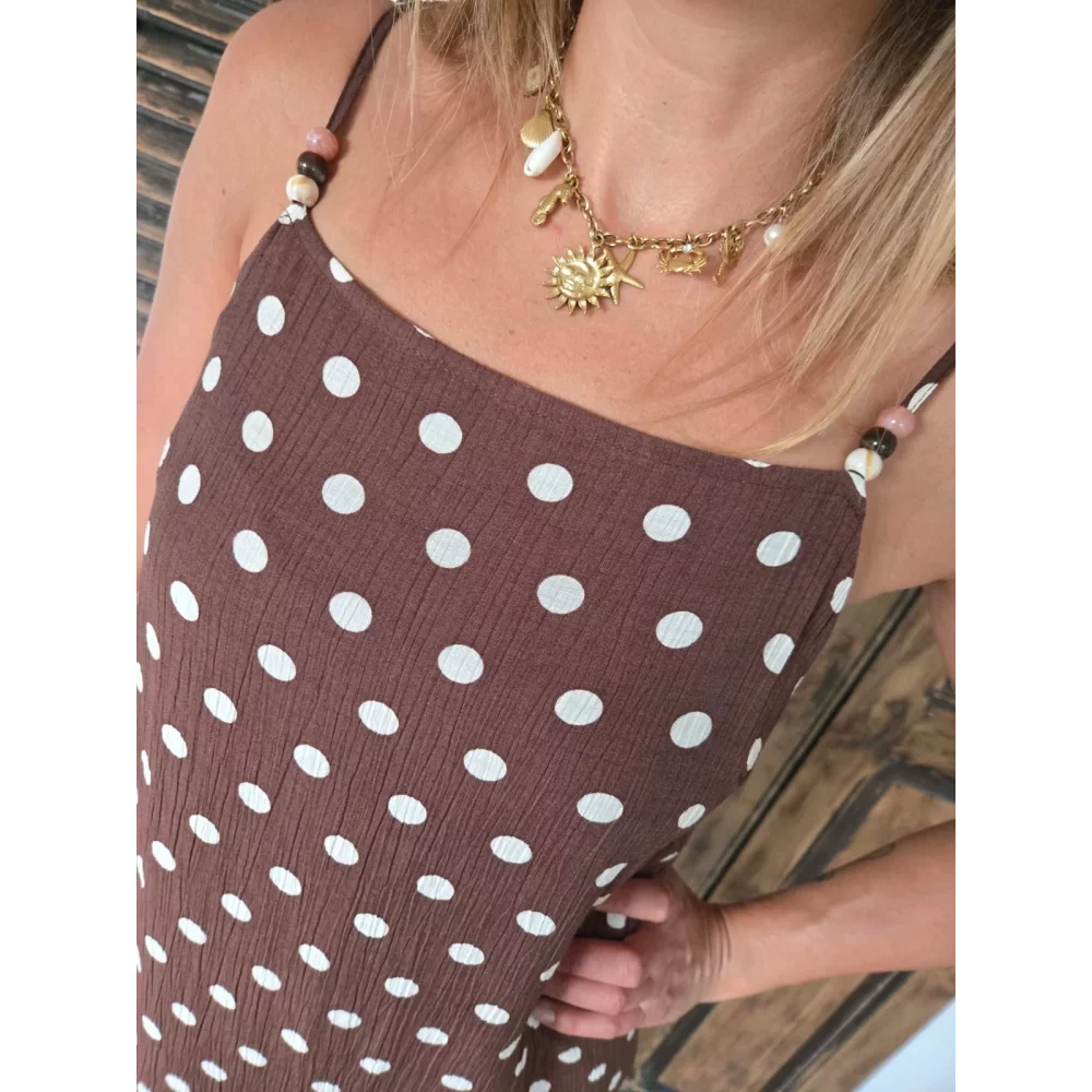 Robe longue Estelle choco pois beige