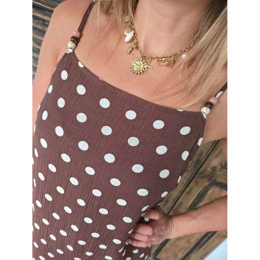 Robe longue Estelle choco pois beige
