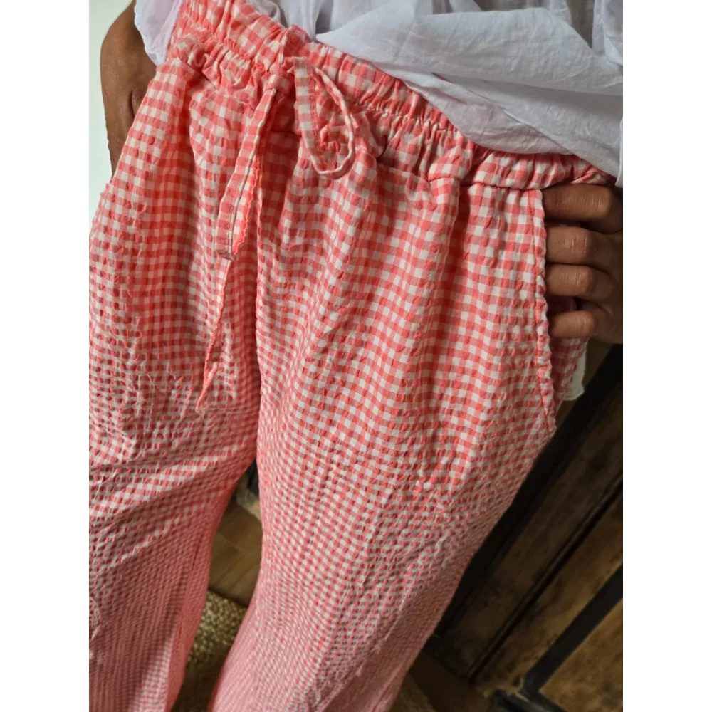 Pantalon fluide vichy corail