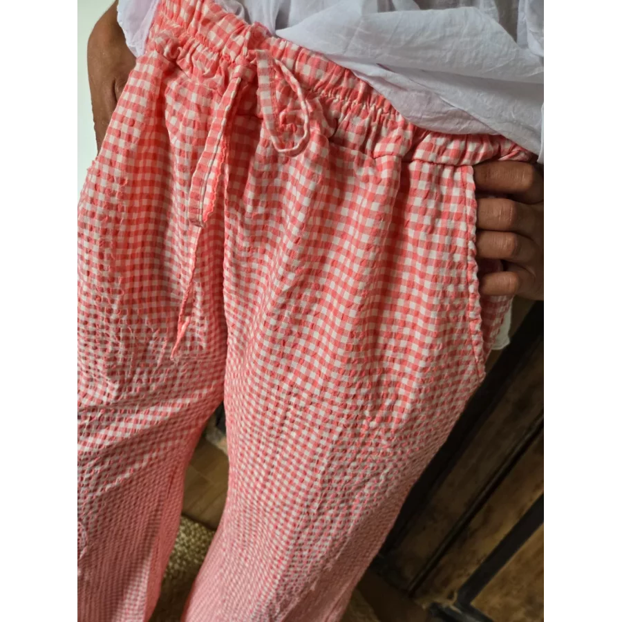 Pantalon fluide vichy corail