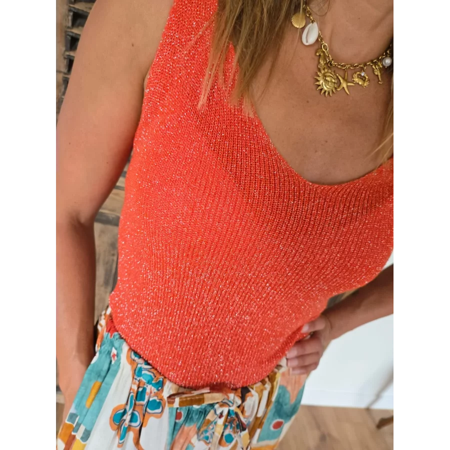 Top Hector en maille lurex orange
