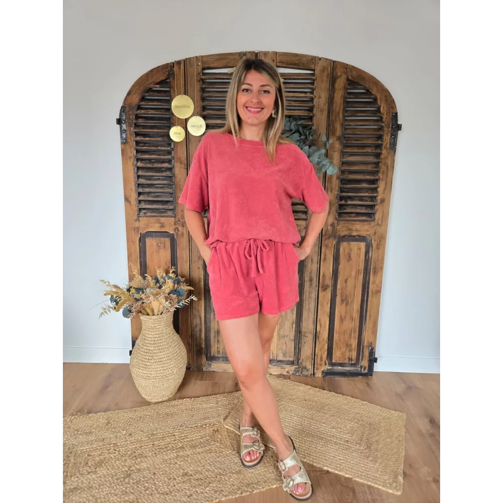 Ensemble Maurice short et t-shirt en éponge terracotta