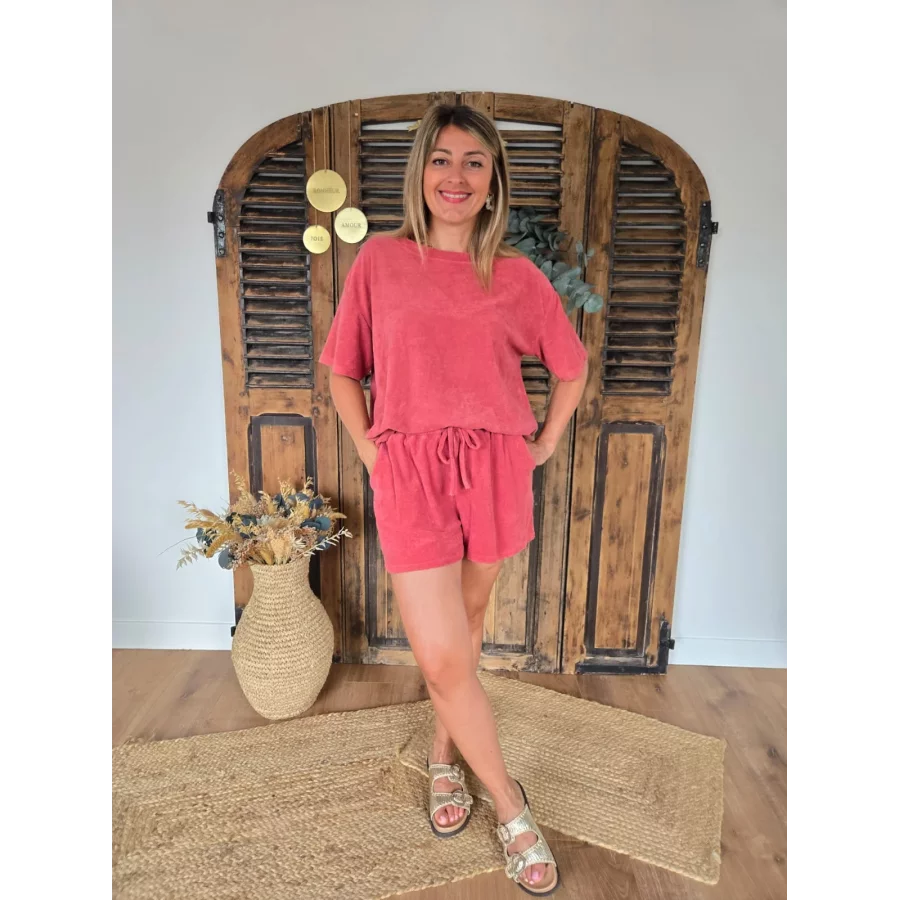 Ensemble Maurice short et t-shirt en éponge terracotta