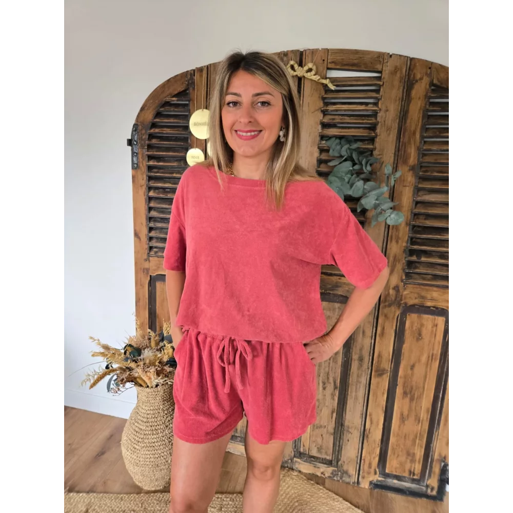 Ensemble Maurice short et t-shirt en éponge terracotta
