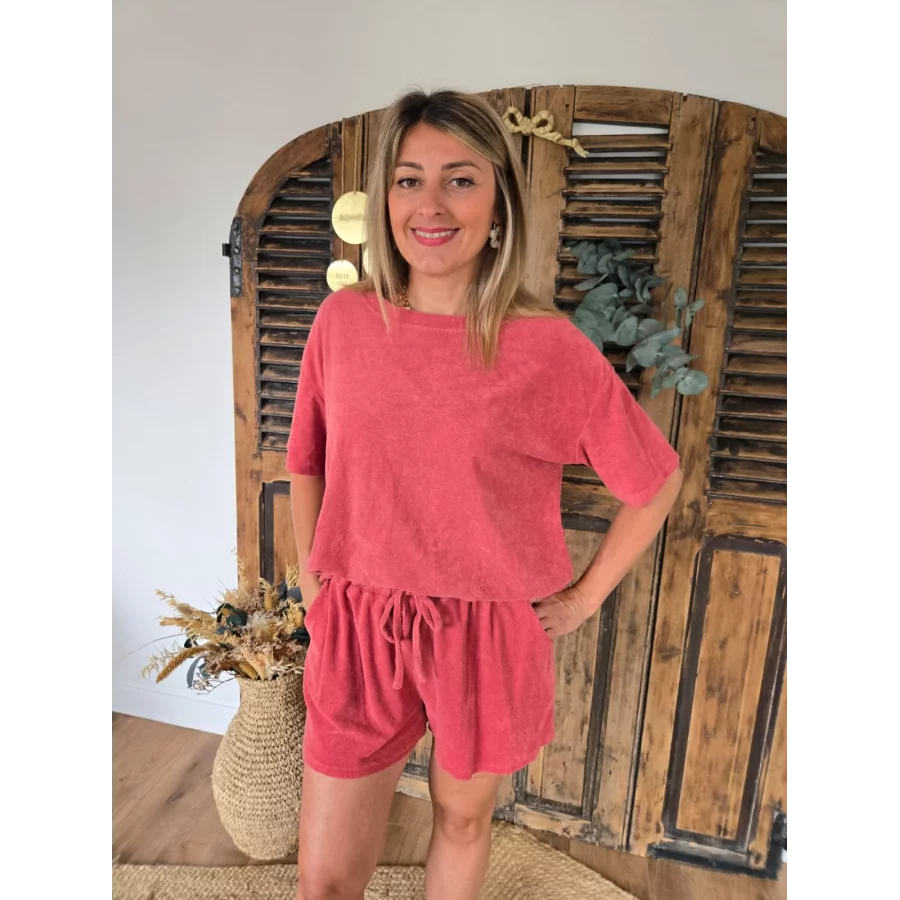 Ensemble Maurice short et t-shirt en éponge terracotta