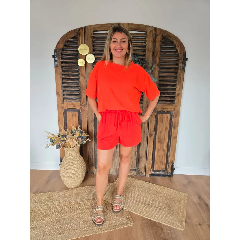 Ensemble Maurice short et t-shirt en eponge orange