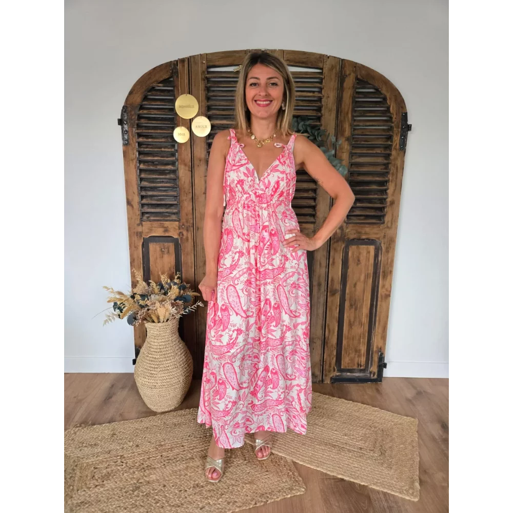 Robe longue Jasmine motif cashmere rose