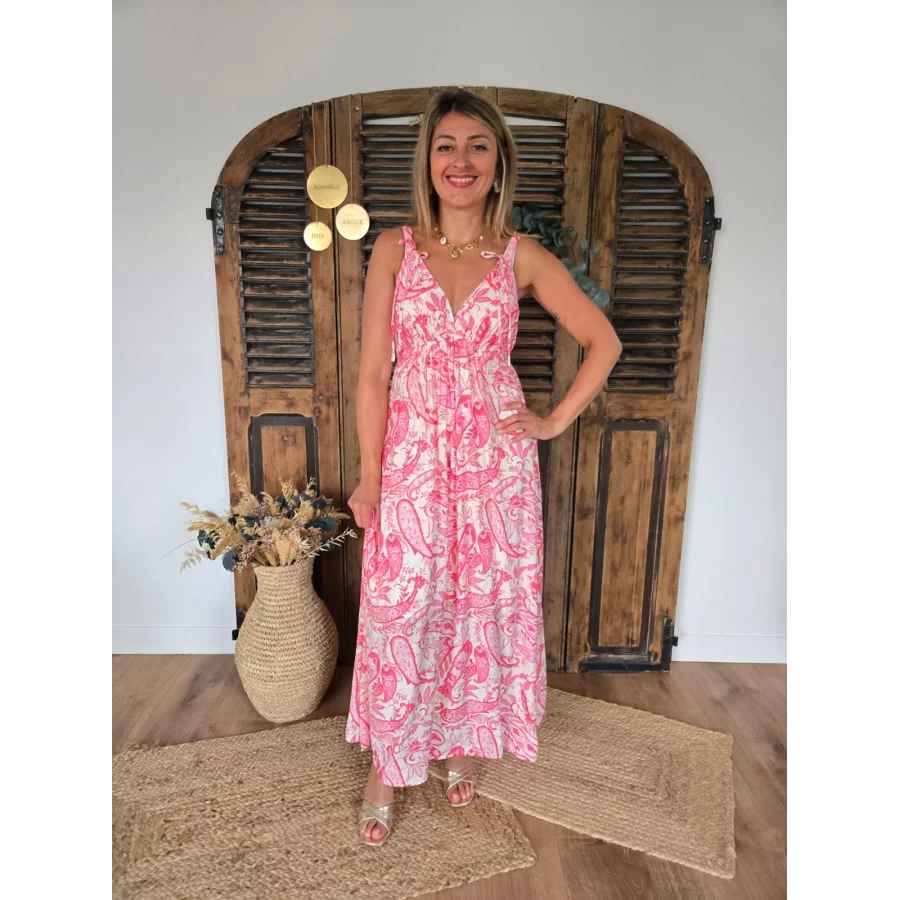Robe longue Jasmine motif cashmere rose