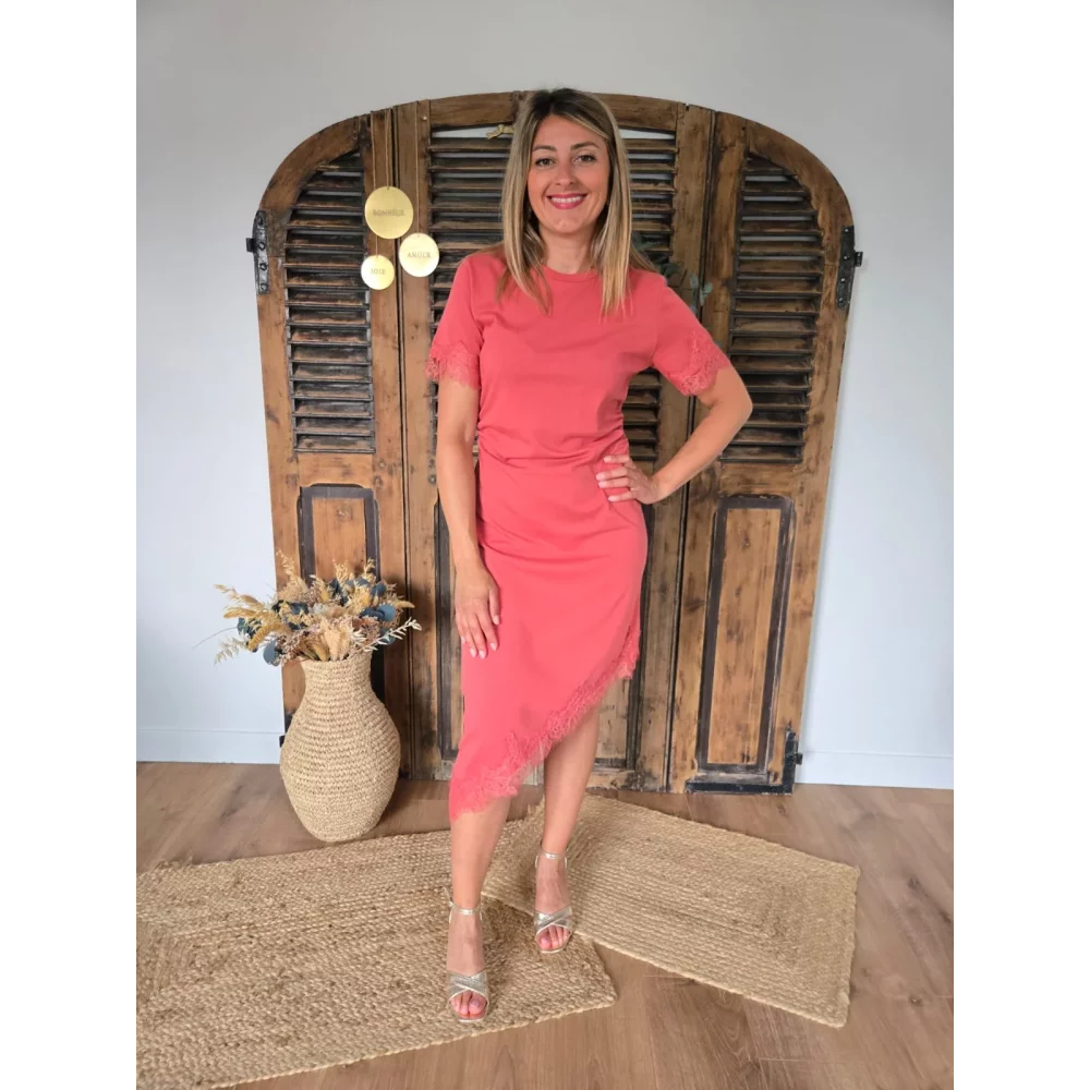 Robe T-shirt Cassandre terracotta biais dentelle
