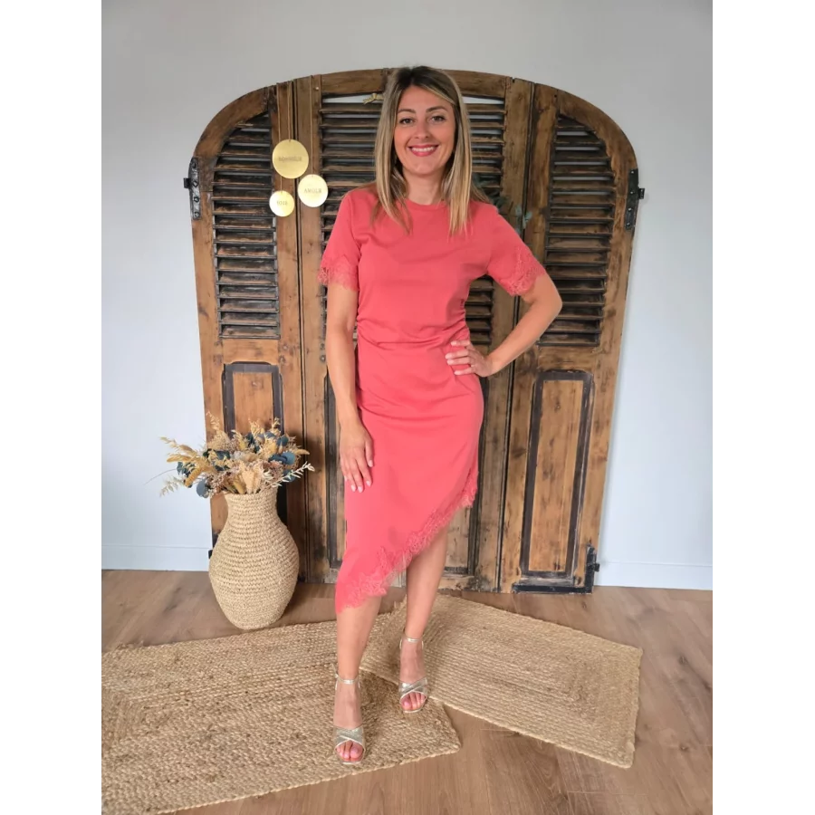 Robe T-shirt Cassandre terracotta biais dentelle