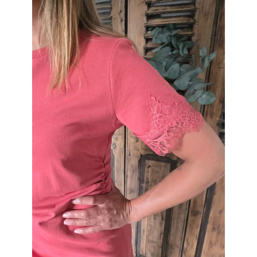 Robe T-shirt Cassandre terracotta biais dentelle