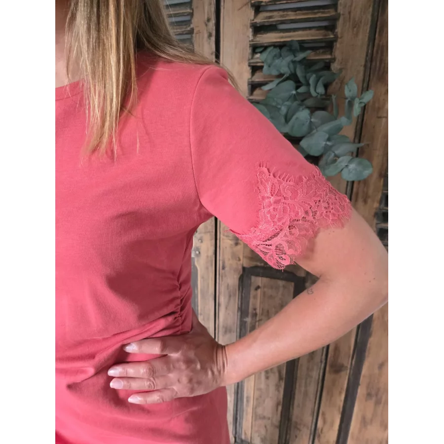 Robe T-shirt Cassandre terracotta biais dentelle