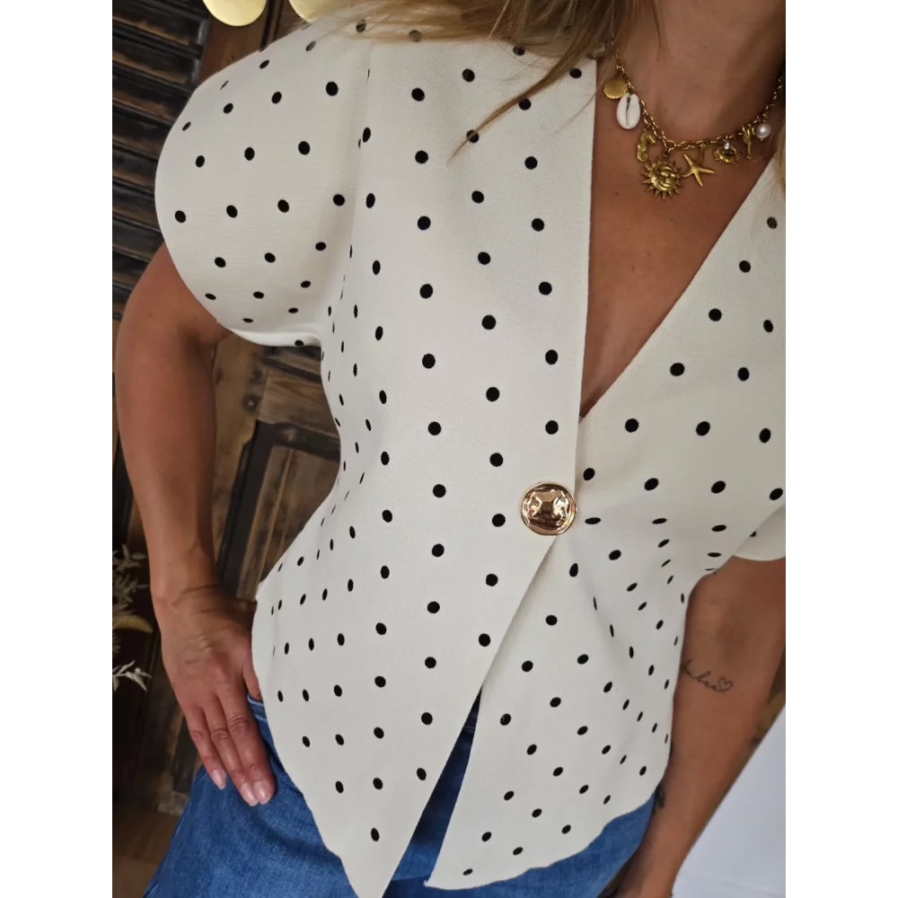 Blouse Flavie maille ecru à pois