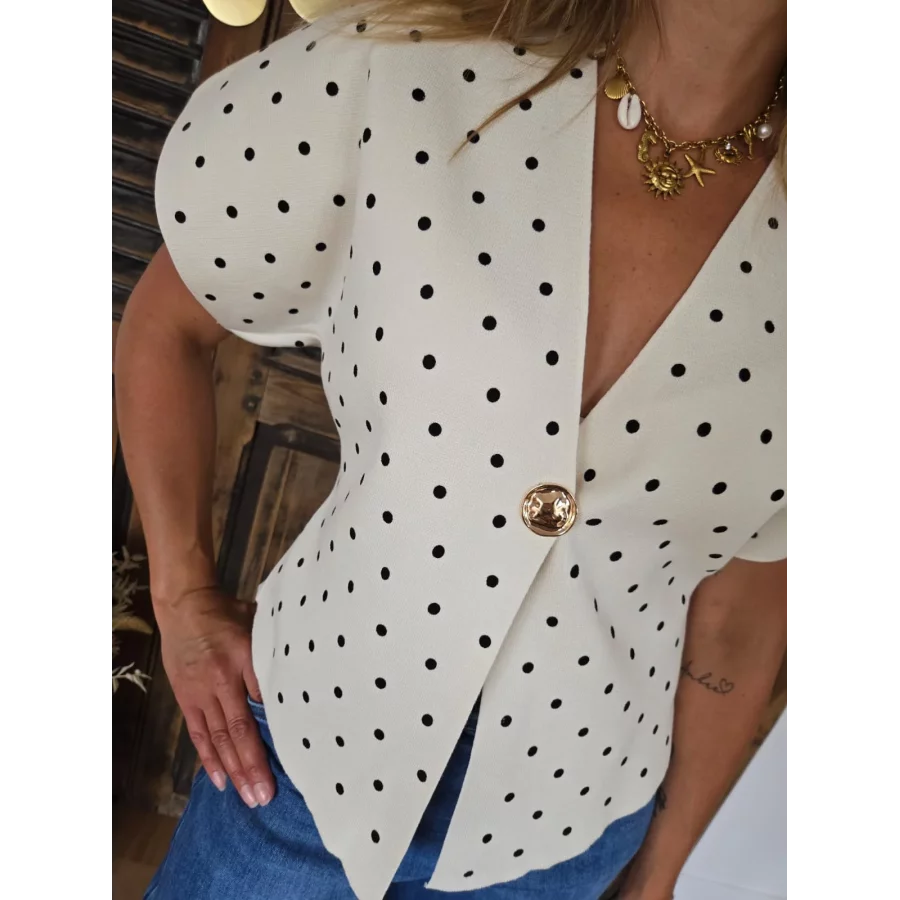 Blouse Flavie maille ecru à pois
