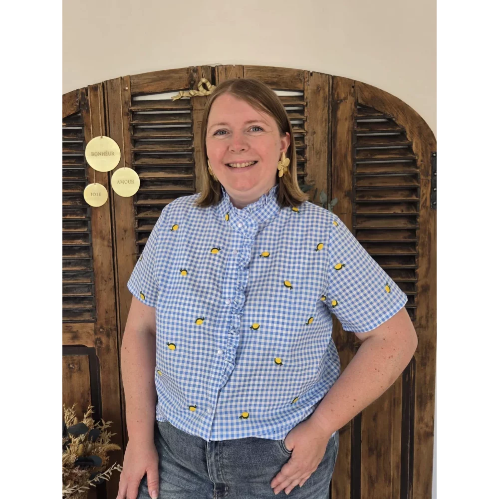 Chemise Lina vichy bleu et citrons