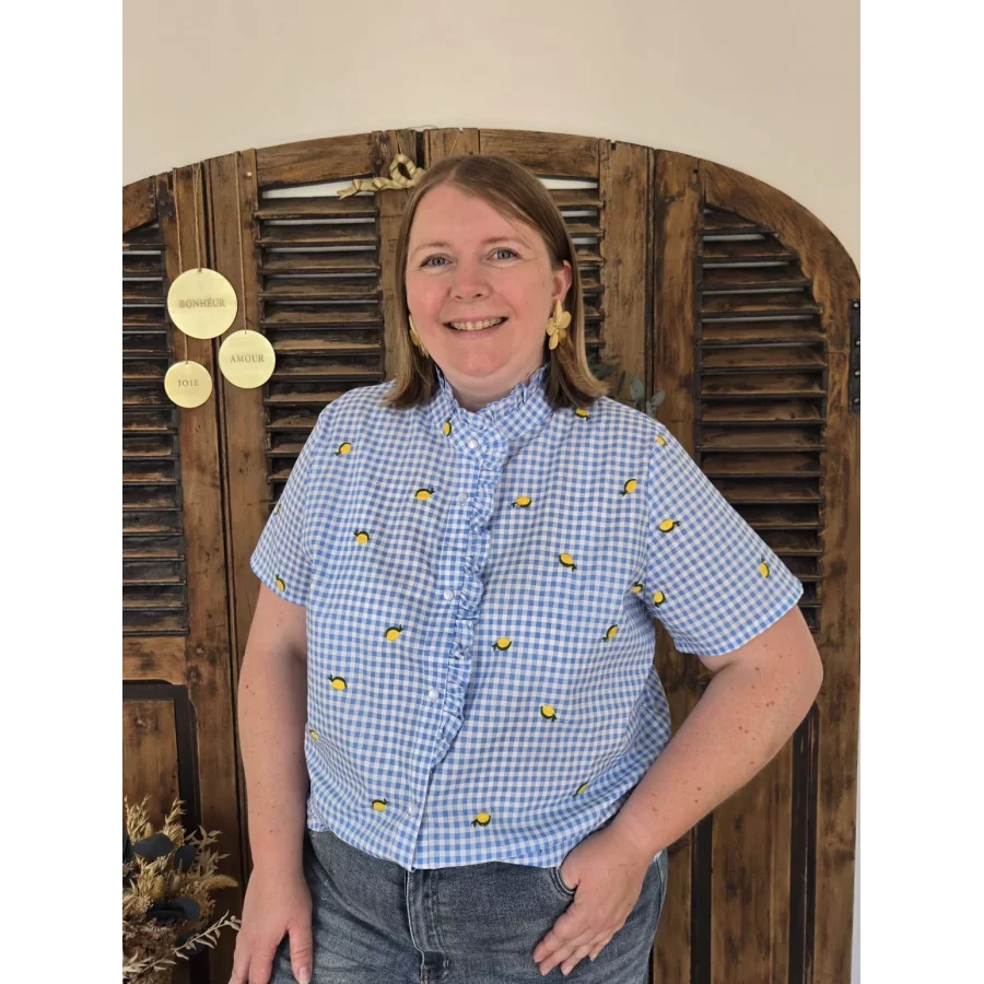 Chemise Lina vichy bleu et citrons