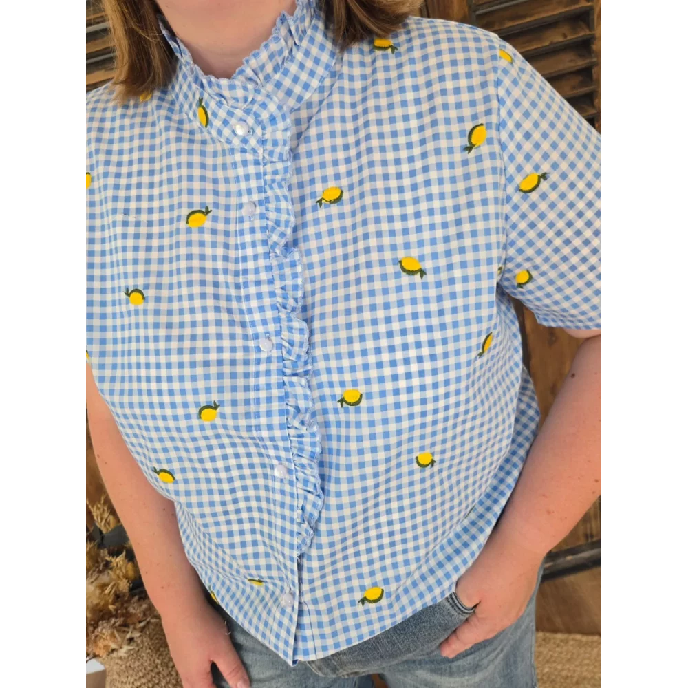 Chemise Lina vichy bleu et citrons