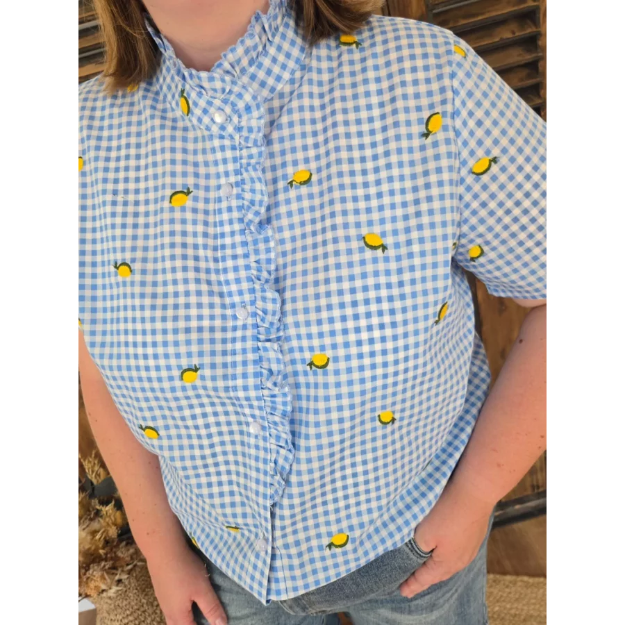 Chemise Lina vichy bleu et citrons