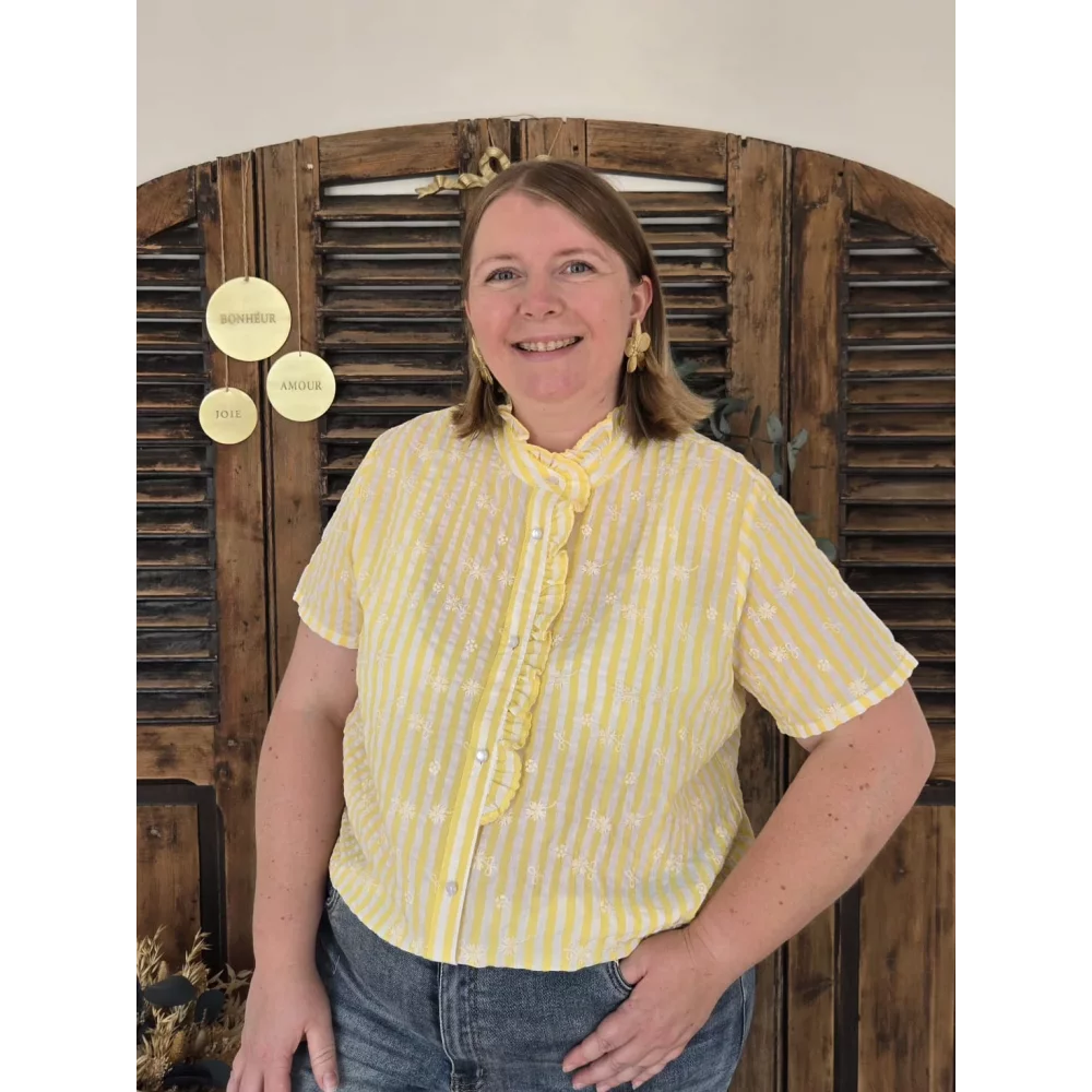 Chemise Lola rayures jaunes et broderies