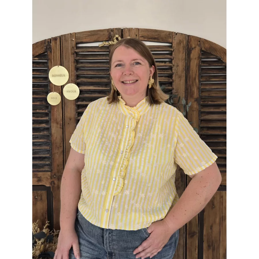 Chemise Lola rayures jaunes et broderies