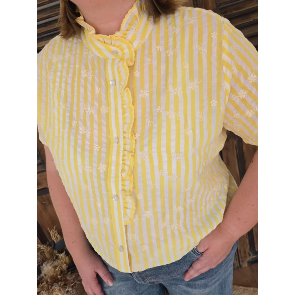 Chemise Lola rayures jaunes et broderies