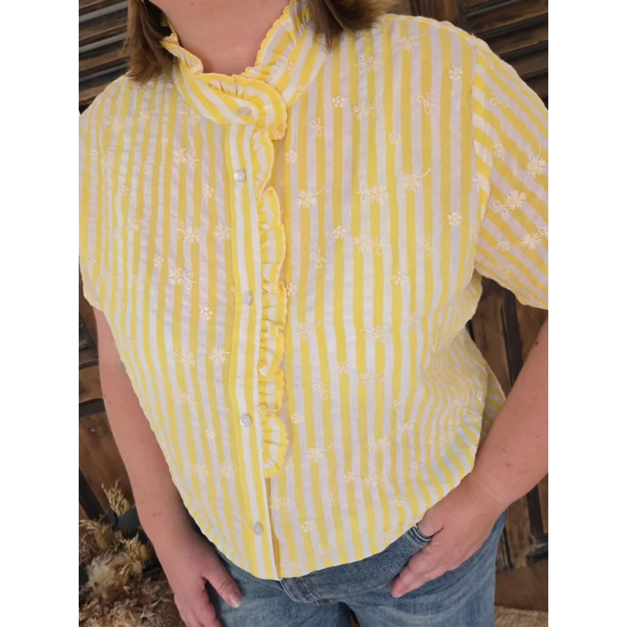 Chemise Lola rayures jaunes et broderies