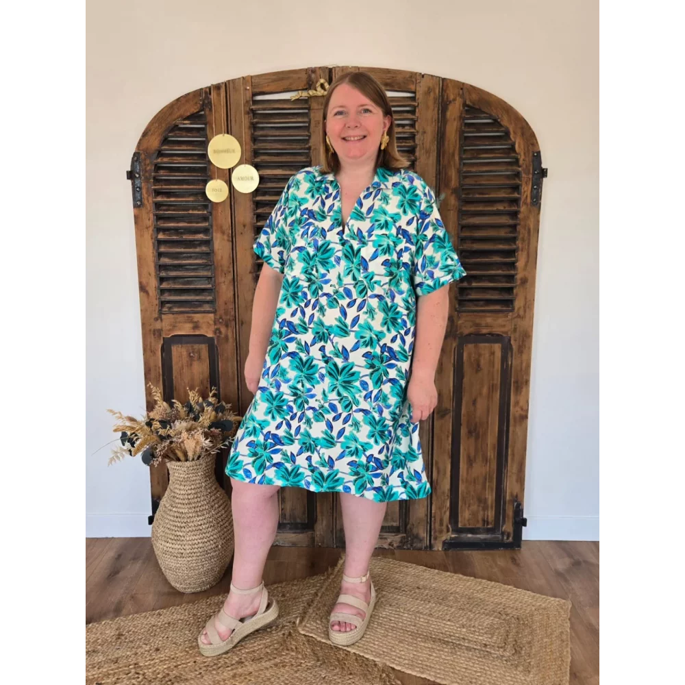 Robe chasuble Louison fleurs turquoise