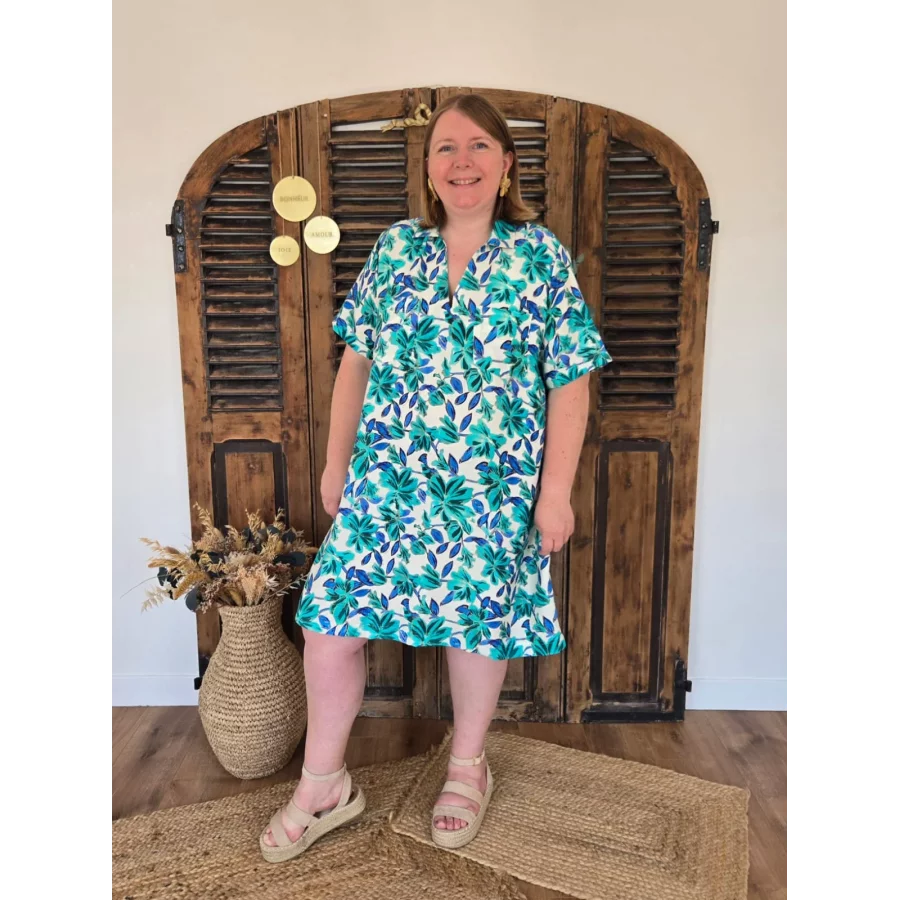 Robe chasuble Louison fleurs turquoise