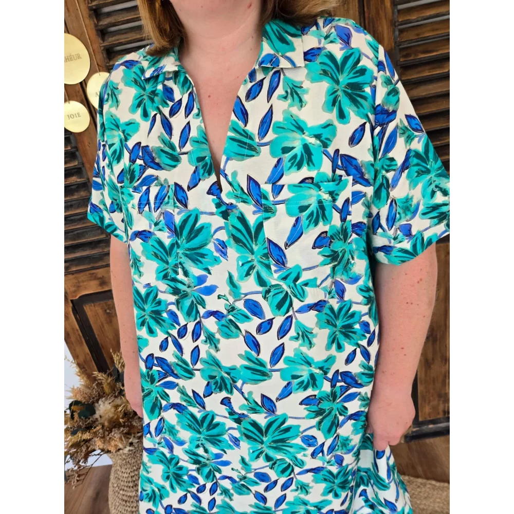 Robe chasuble Louison fleurs turquoise