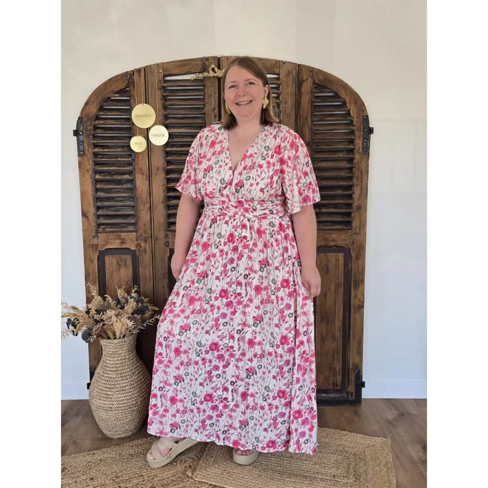 Robe longue Emmy fleurs fuchsia