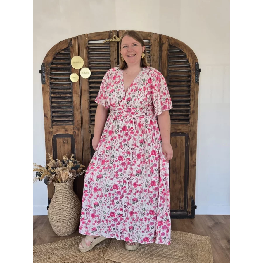 Robe longue Emmy fleurs fuchsia