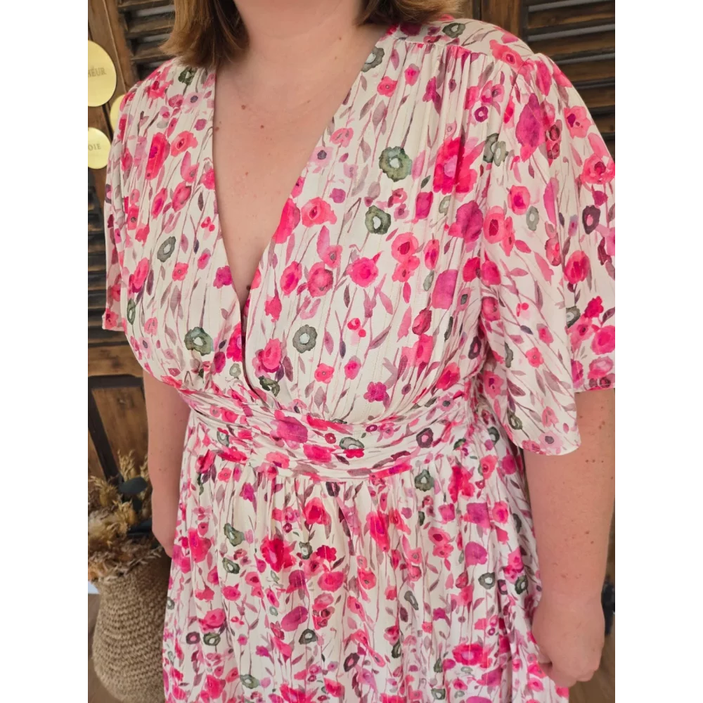 Robe longue Emmy fleurs fuchsia