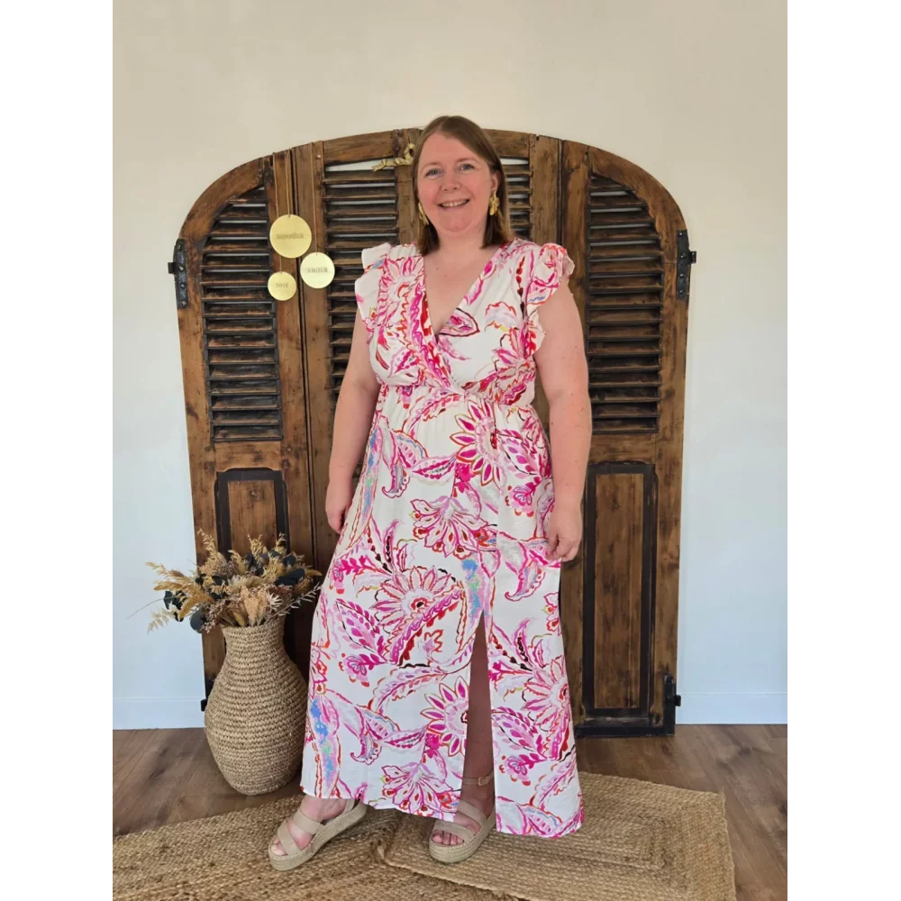 Robe longue Lydia motifs rose