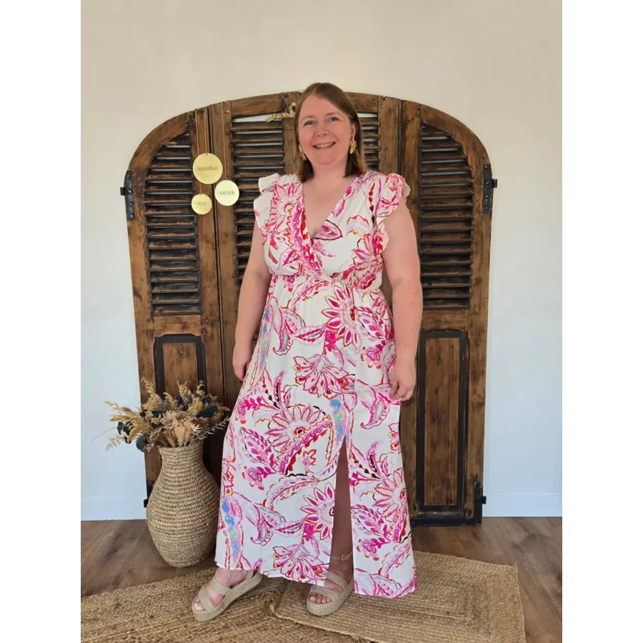 Robe longue Lydia motifs rose