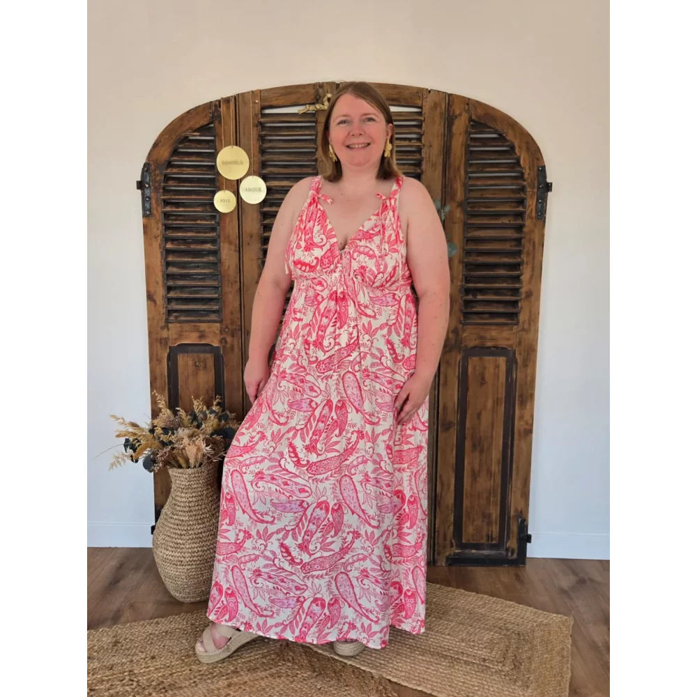 Robe longue Jasmine motif cashmere rose
