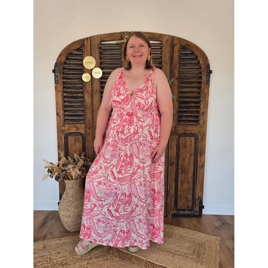 Robe longue Jasmine motif cashmere rose