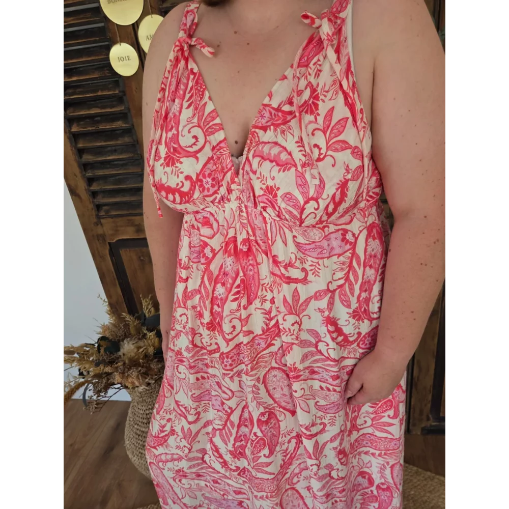 Robe longue Jasmine motif cashmere rose