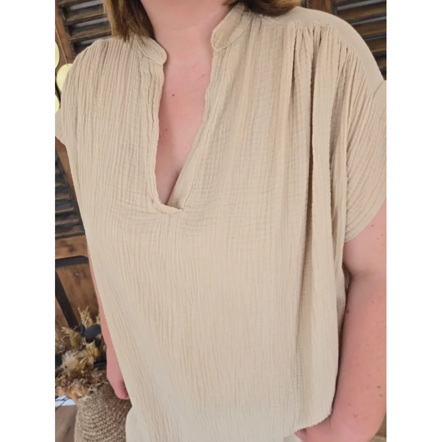 Robe Gertrude en gaze de coton beige