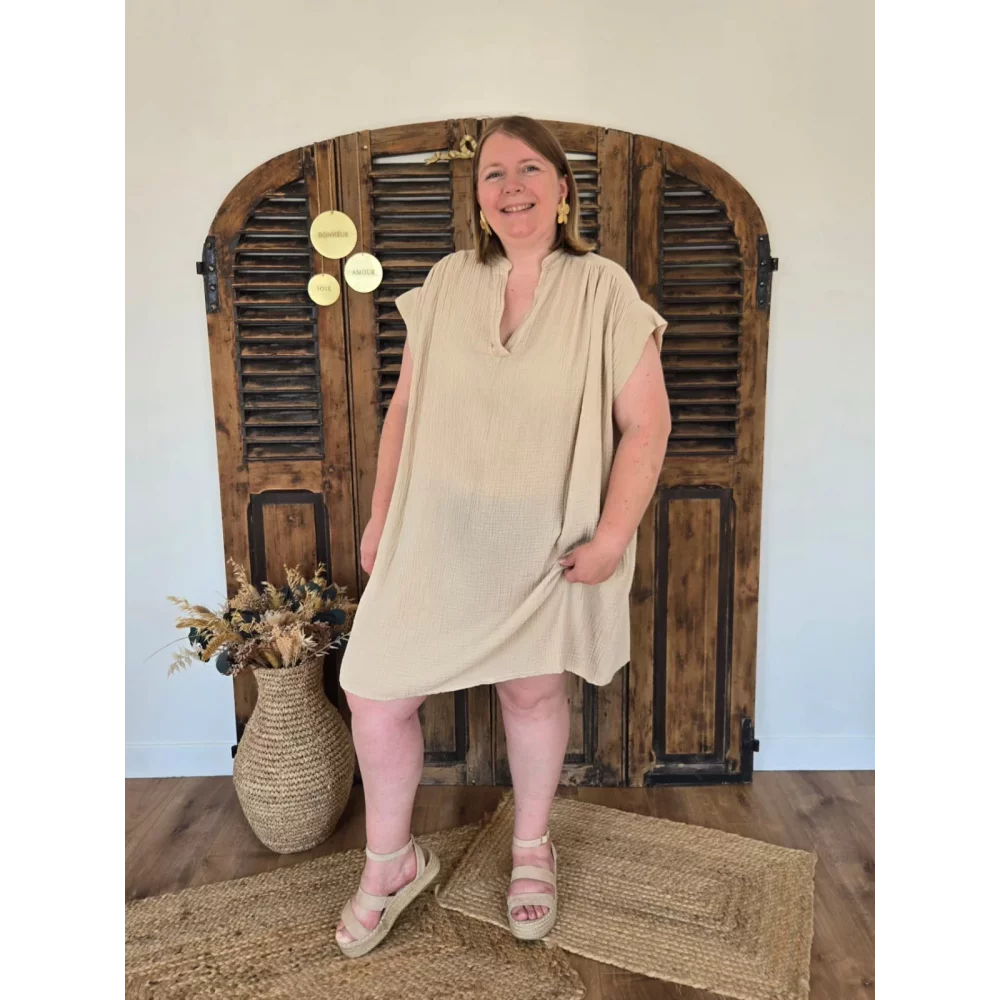 Robe Gertrude en gaze de coton beige