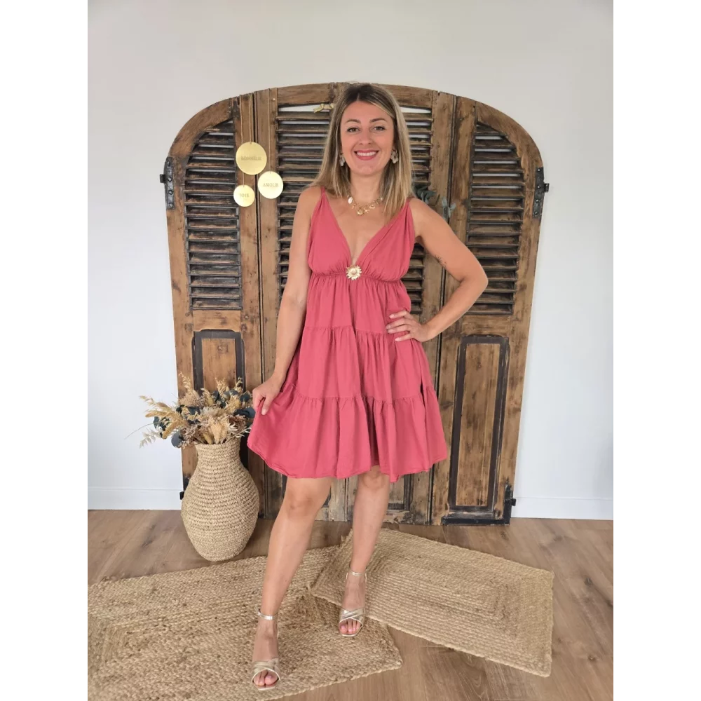 Robe bretelles Georgette terracotta tournesol