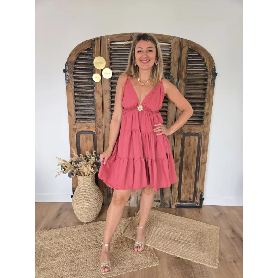 Robe bretelles Georgette terracotta tournesol