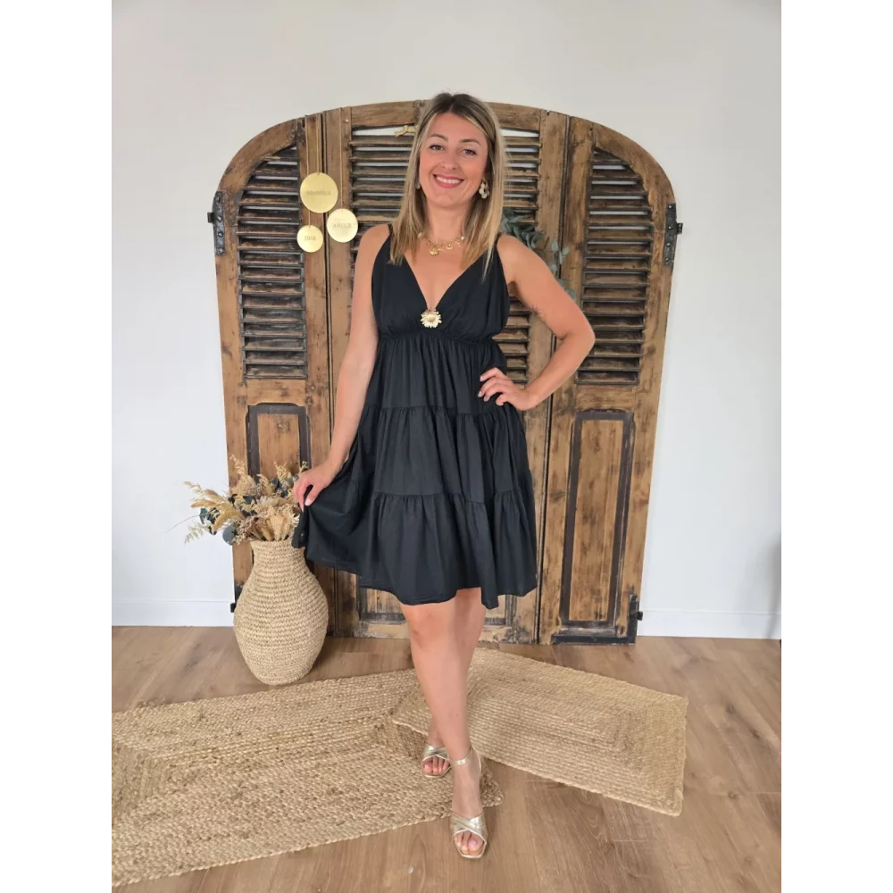 Robe bretelles Georgette noir tournesol