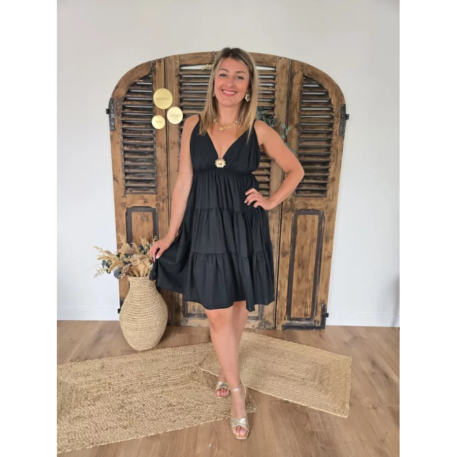 Robe bretelles Georgette noir tournesol