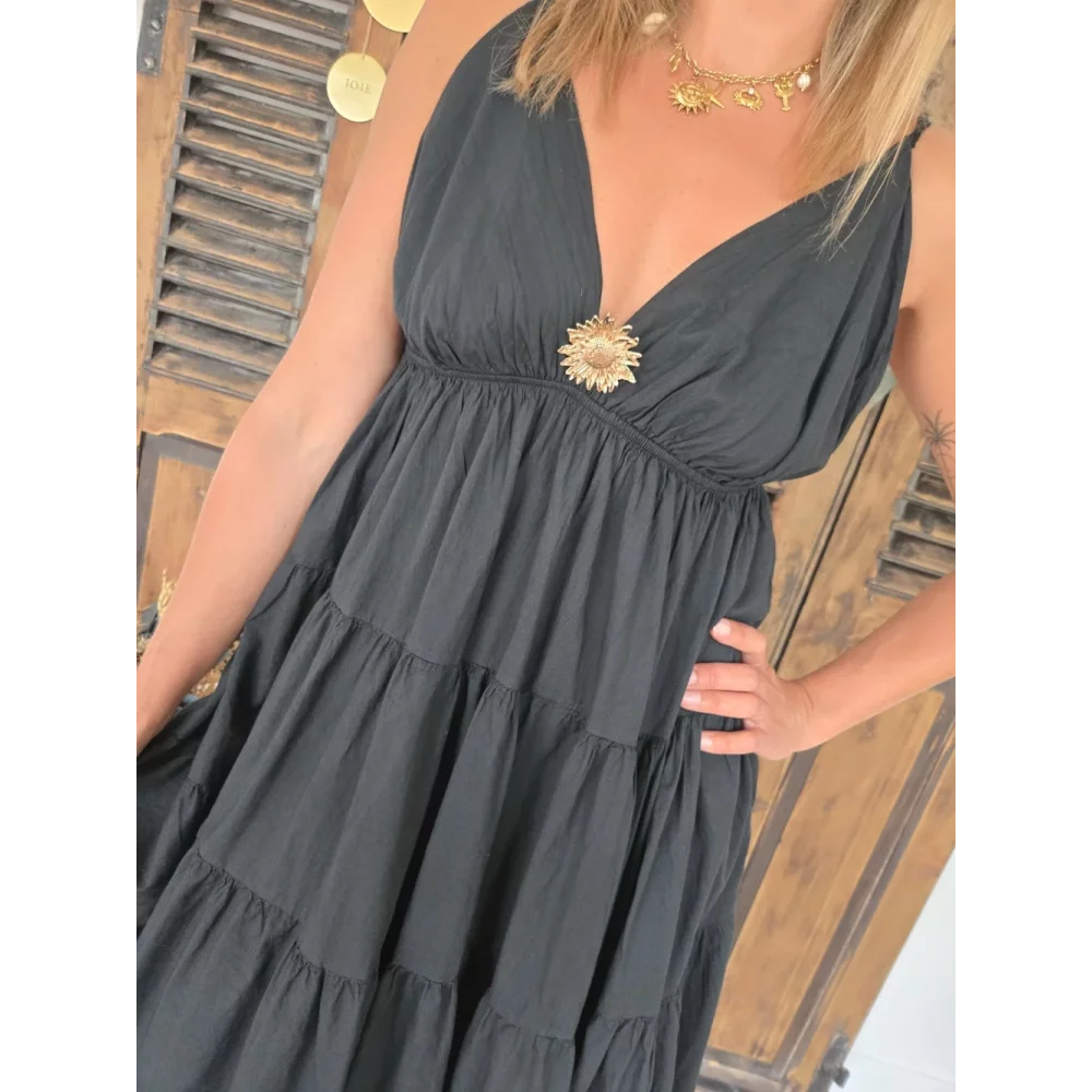 Robe bretelles Georgette noir tournesol